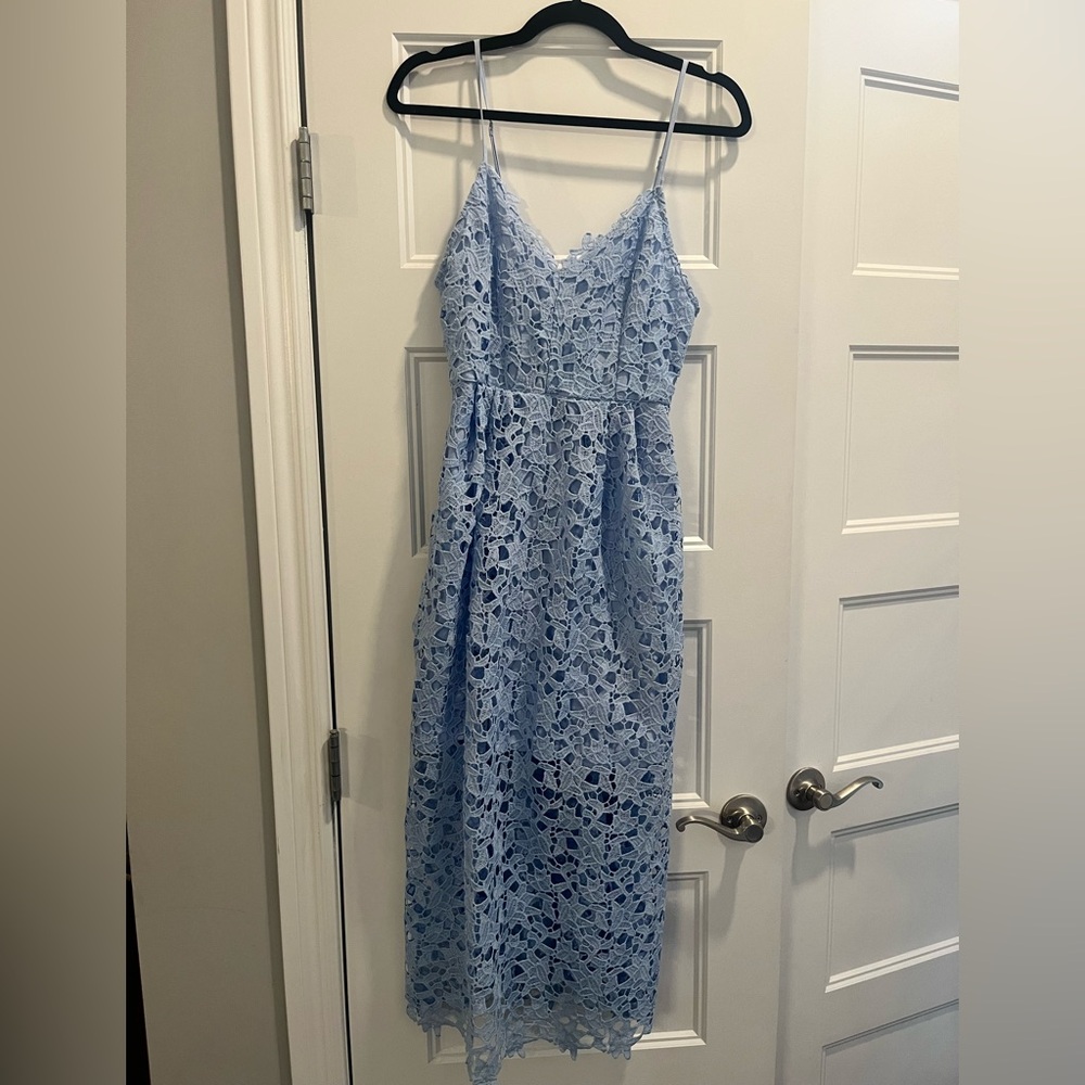 Astr Sky Blue Lace Midi Dress